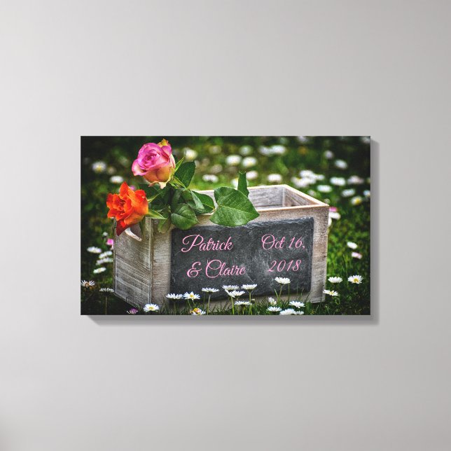 Toile Roses rustiques, Marguerites, Mariage, Anniversair (Recto)