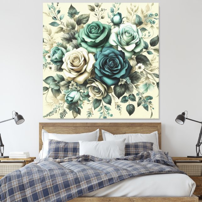 Toile Roses turquoises et blanches (Insitu(Chambre))