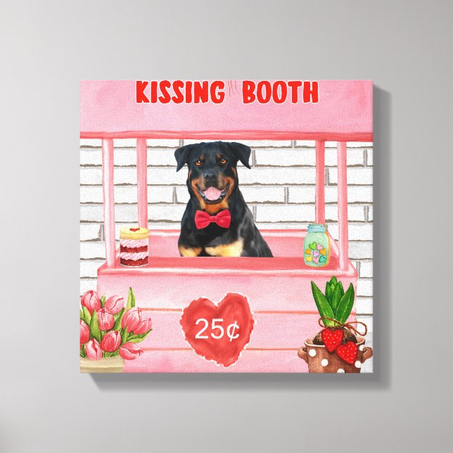 Toile Rottweiler Chien Valentine's Day Kissing Booth (Recto)