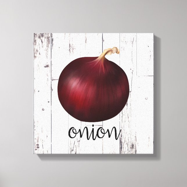 Toile ROUGE OIGNON Blanc Bois rustique Ferme Cuisine Art (Recto)