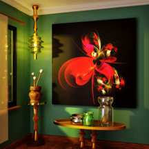 Rouge Vert Floral Moderne Art Abstrait Motif #02