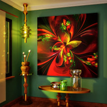 Rouge vert moderne Floral Abstrait Art Motif #05