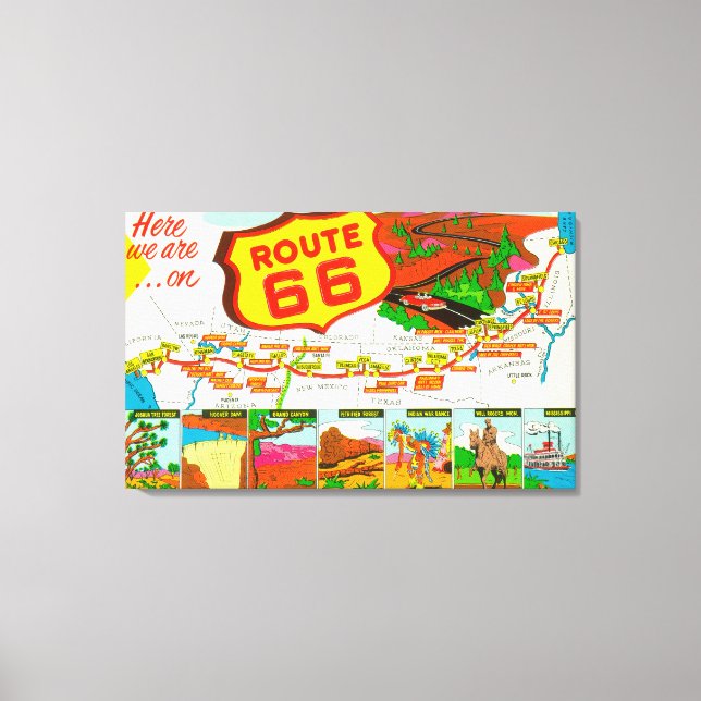 Toile Route 66 de Los Angeles à Chicago (Recto)