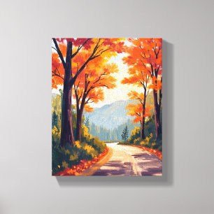 Toile Route d'automne Feuilles de feuillage d'automne
