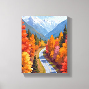 Toile Route d'automne Peinture aquarelle de la nature
