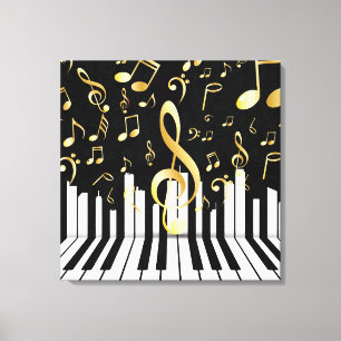 Toile Royal Music Note touches de piano en or noir