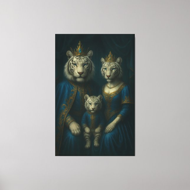 Toile Royal White Tiger Family Portrait – Majestic Blue- (Recto)