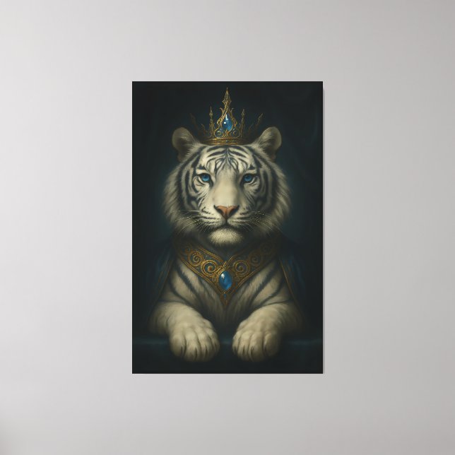 Toile Royal White Tiger King – Blue Jewel Crown  (Recto)