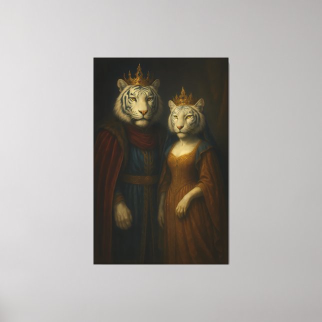 Toile Royal White Tiger King & Queen – Golden Majesty Po (Recto)