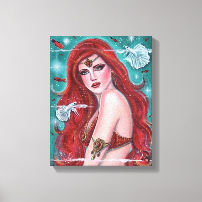 Toile Ruby Carmina red mermaid art par Renee Lavoie (Recto)