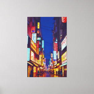 Toile Rue De La Ville Japonaise La Nuit