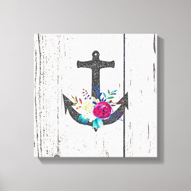 Toile Rustic Beach Anchor & Bold Floral Summer Nautical (Recto)