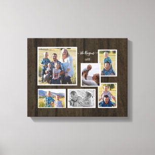 Toile Rustic Wood Farmhouse Famille Photo Collage Script