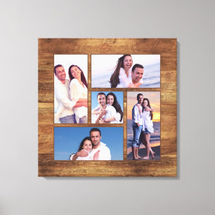 Toile Rustic Woodgrain Famille Photo Collage Modèle