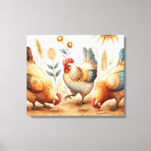 Toile Rustique Barnyard Chickens Boho Country Farm
