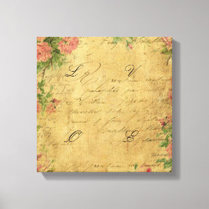 Toile Rustique, grunge, papier, vintage, floral, texte,