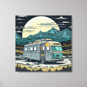 Toile RV vintage dans les montagnes avec Pleine lune