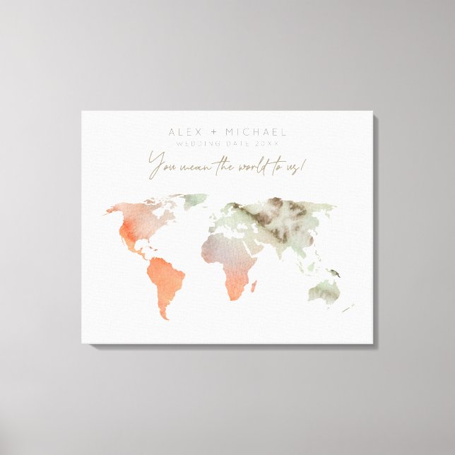 Toile Sable/Orange Aquarelle Carte Mondiale Canvas Livre (Recto)