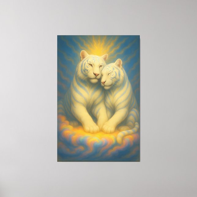 Toile Sacred Twin White Tigers – Eternal Bond of Light (Recto)