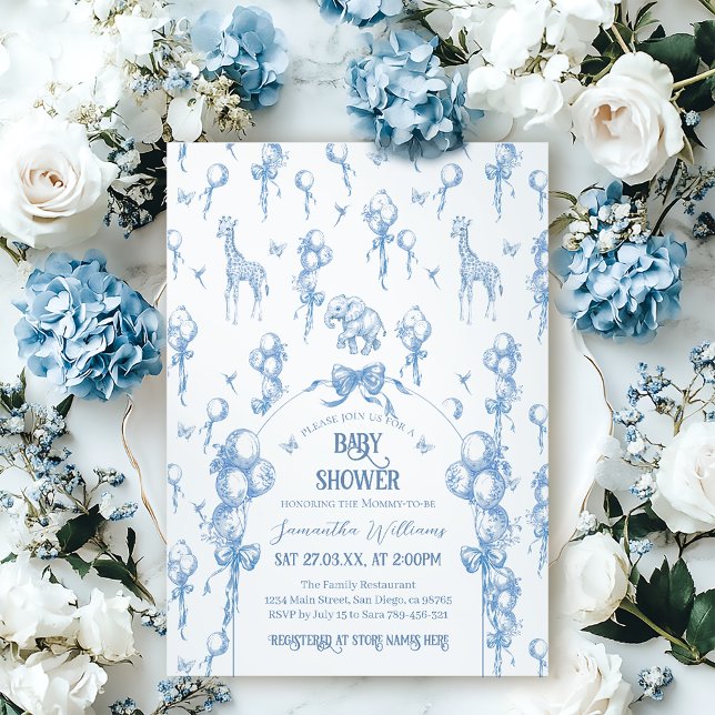 Toile Safari Animal All Blue Balloon Baby Dusche Einladung (Von Creator hochgeladen)