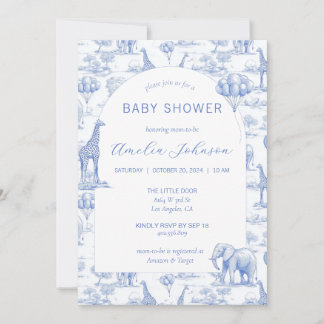 Toile Safari Blue Baby Shower Invitation Animal Einladung