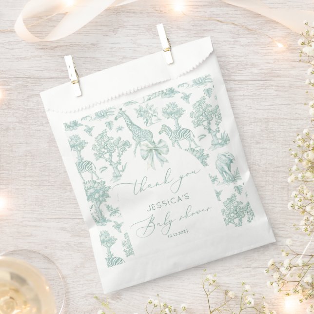Toile Safari Green Bogen Baby Dusche Danke Geschenktütchen (Ausgeschnitten)