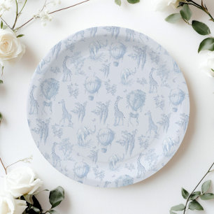 Toile Safari Hot Air Balloons Blue Baby Dusche Pappteller
