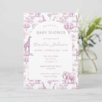 Toile Safari Pink Baby Shower Einladung Tier