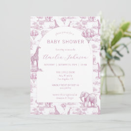 Toile Safari Pink Baby Shower Invitation Animal Einladung