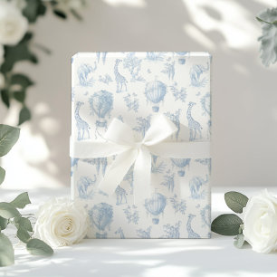 Toile Safari Tiere Blaue Luftballons Geschenkpapier