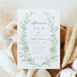 Toile Sage Green Afternoon Tea Party Babydusche Einladung