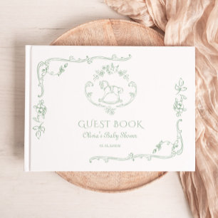 Toile Sage grün Schaukelpferd Babyparty Gästebuch