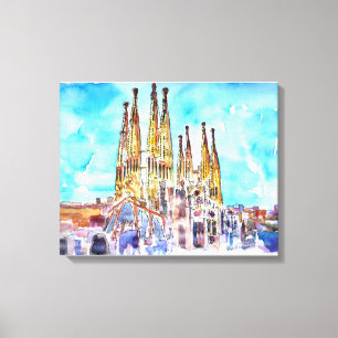 Toile Sagrada Familia Barcelona aquarelle peinture