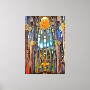 Toile Sagrada Familia. Vue à l'intérieur au coucher du