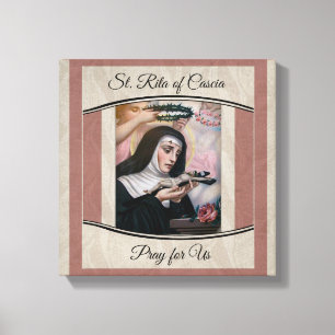 Toile Saint Rita de Cascia Thorns Crucifix Rose