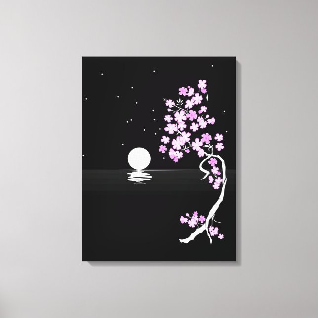 Toile Sakura fleurit sous une Pleine lune (Recto)