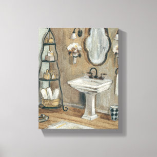 Toile Salle de bains française avec le miroir et l'évi