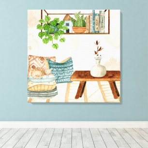 Toile Salon bohème cosy Art aquarelle