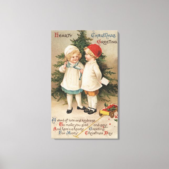 Toile Salutation de Noël généreuseEnfants par un arbre (Recto)