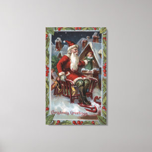 Toile Salutation de Noël Père Noël sur Sleigh