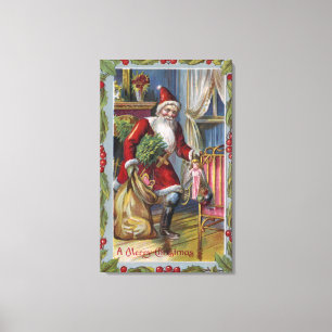 Toile Salutation de NoëlPère Noël avec cadeauxHolly