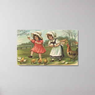 Toile Salutation de PâquesPetites filles tenant des oeuf