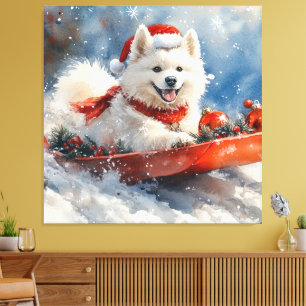 Toile Samoyé Chien dans la boue Laisser il neige Noël