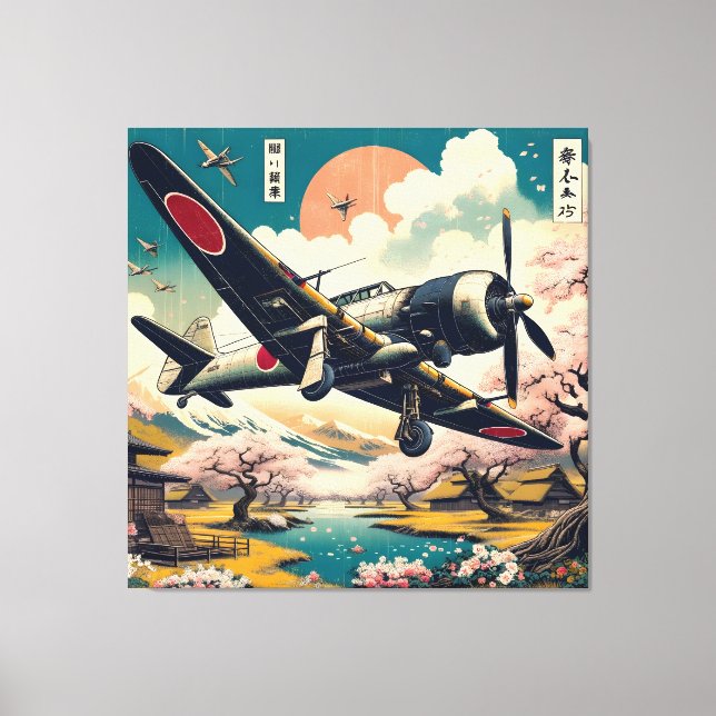 Toile Samurai Skies : Ukiyo-e Japan Zero Aircraft (Recto)