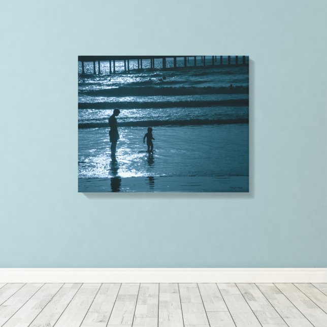 Toile San Diego Beach Silhouette Beach Enfants (Insitu (Plancher de Bois))