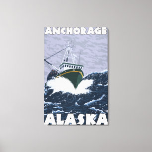 Toile Scène de bateau de pêche - Anchorage, Alaska