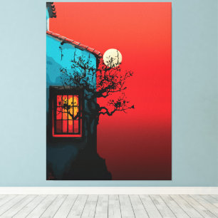 Toile Scène de fenêtre de crépuscule mystique