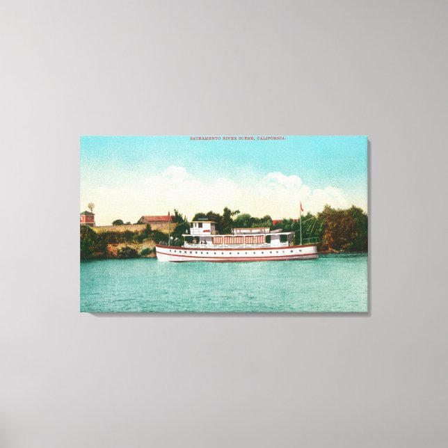 Toile Scène de la rivière Sacramento avec un bateau (Recto)