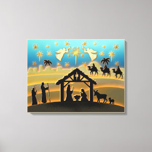 Toile Scène de Noël avec l'Enfant Jésus dans la crèche
