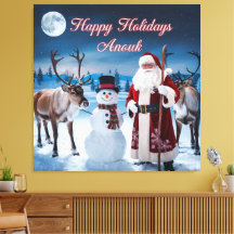Scène de Noël classique avec Père Noël, Snowman